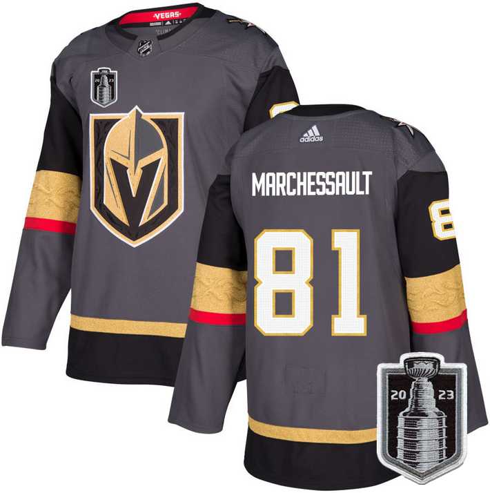 Men%27s Vegas Golden Knights #81 Jonathan Marchessault Gray 2023 Stanley Cup Final Stitched Jersey Dzhi